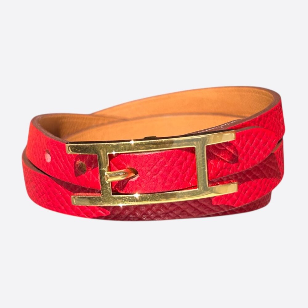 Hermes Pink Epsom & Gold Hardware Behapi Double Tour Bracelet